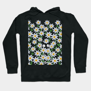 Cat hiding in daisy flower field at night Hoodie